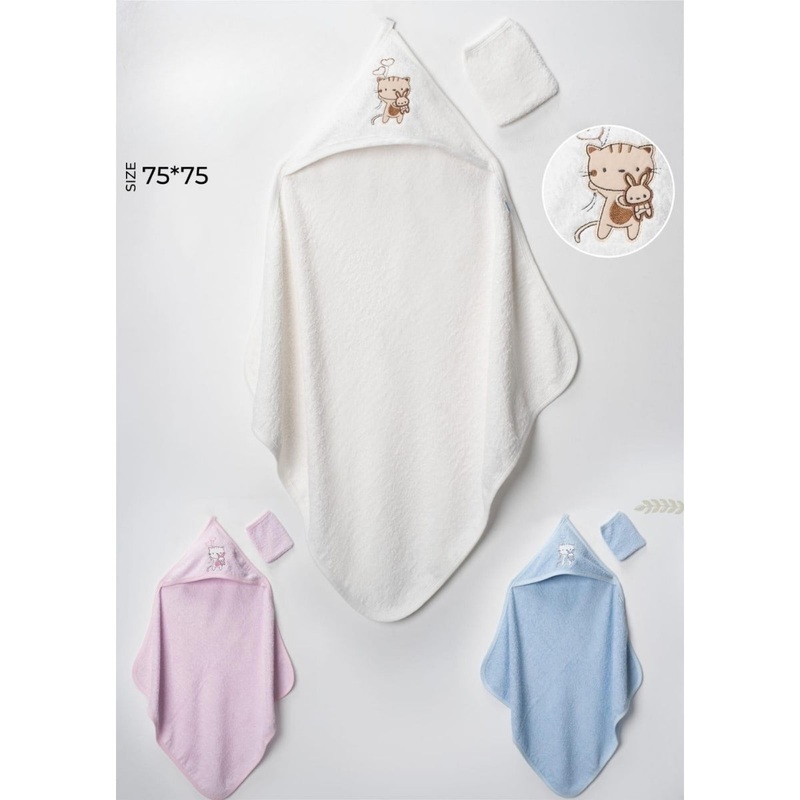 BABY TOWEL BALLOON CAT off white