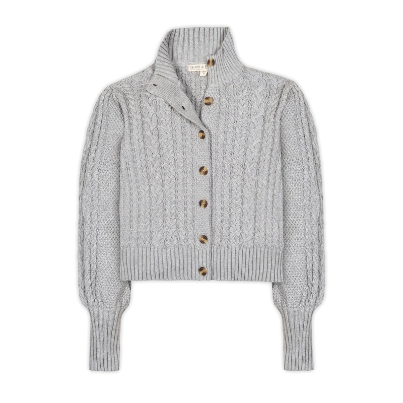 Organic Mock Neck Cable Cardigan X-Small Gray Heather