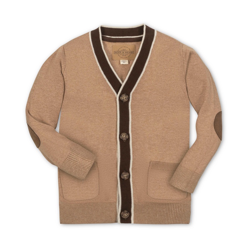 Organic Tipped Cardigan With Elbow Patches XXS (2T/3) Camel Heather