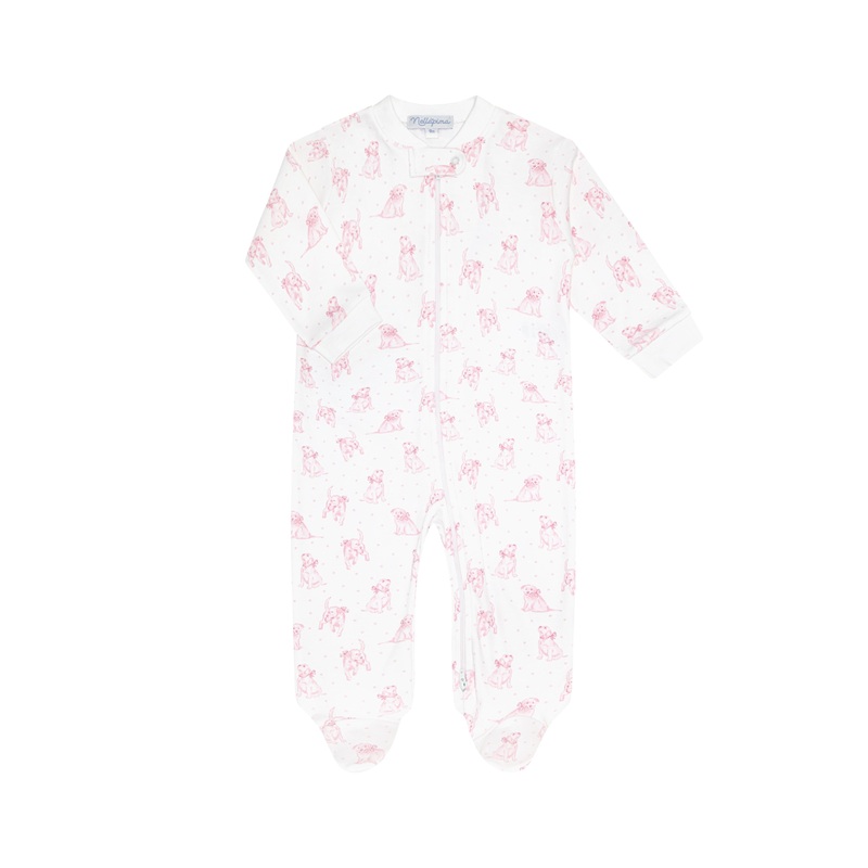 Pink Puppy Love Print Zipper Footie Pink New Born