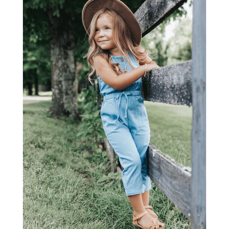 Ari Button Front Denim Jumpsuit – Light Wash 0-3months