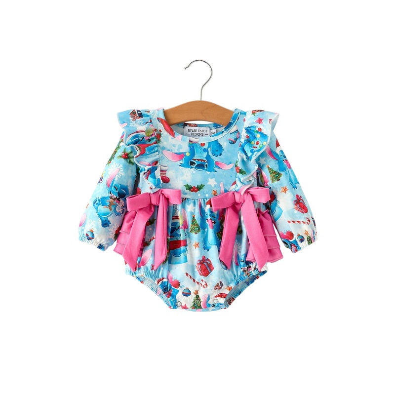 Christmas Baby Girls Bow Romper With Ruffle Detail 3M