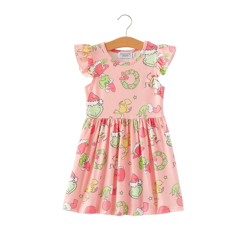 Christmas Cartoon Characters Print Sleeveless Girls Dress 3