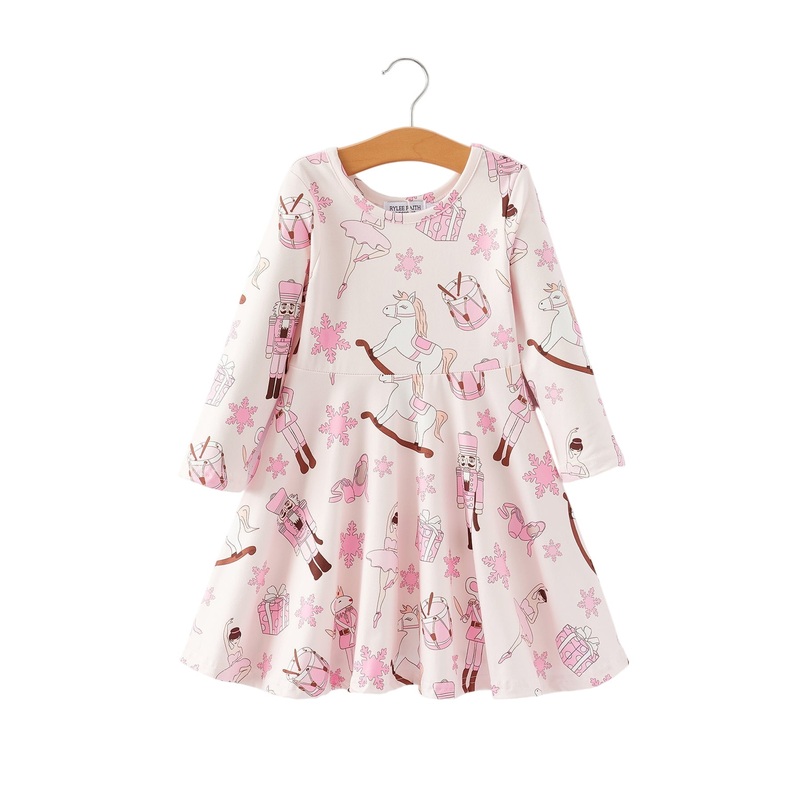 Christmas Character White Horse Print Girls Dress 2