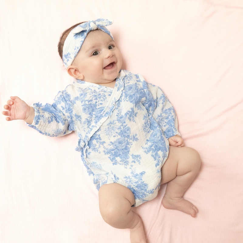 Long Sleeve Kimono Bodysuit With Ruffle + Elastic Cuff 0-3M