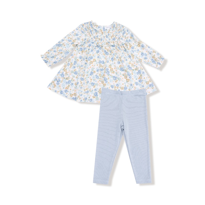 Smocked Ruffle Long Sleeve Dress + Legging 6-12M
